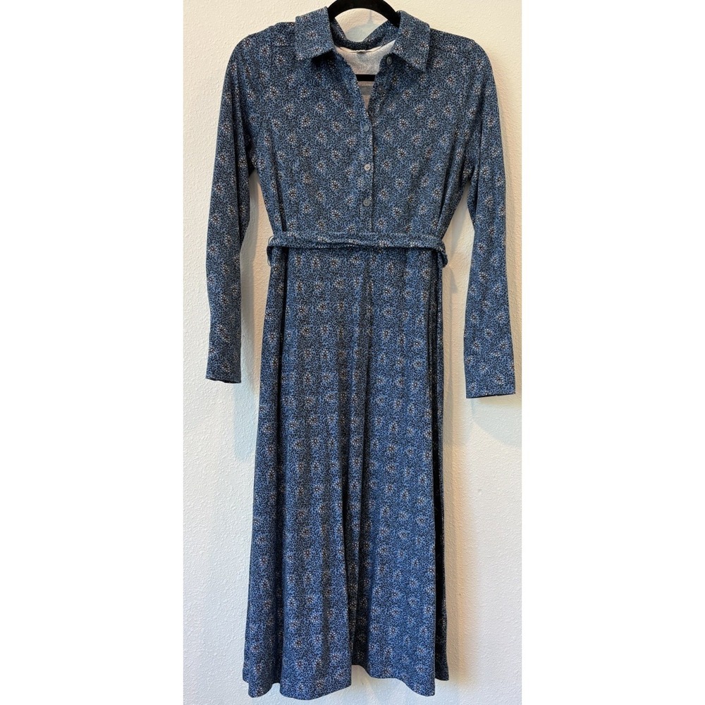 BODEN Laura Stretch Jersey Shirt Dress Blue Floral Midi Women's 6P Cottagecore